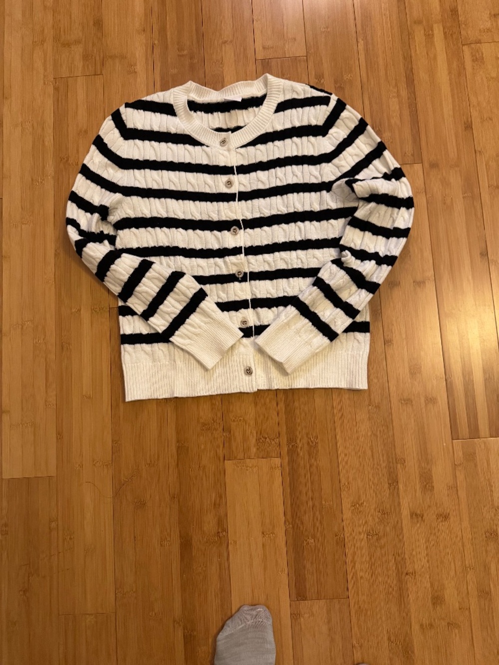 White with black stripes cardigan sweater